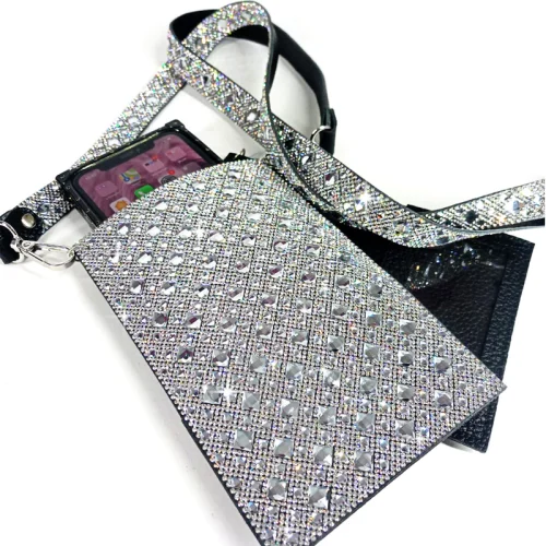Crystal Mosaic Crossbody Phone Purse - White Diamond